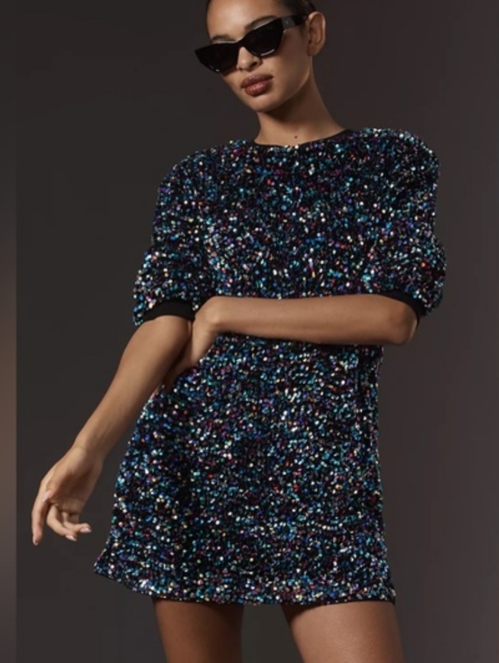 Anthropologie Sparkling Multicolor Sequin Sweatshirt Mini Dress - Picture 3 of 15